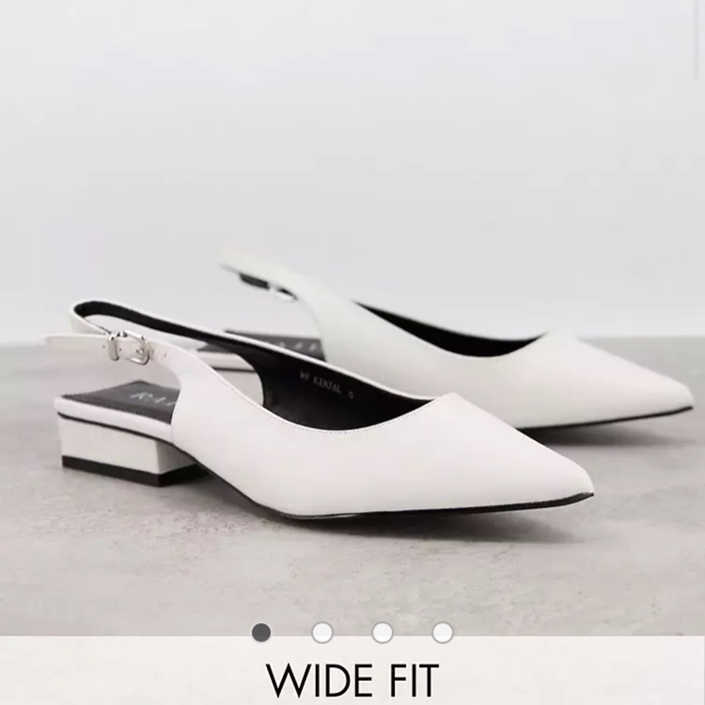 White sling back low block heel